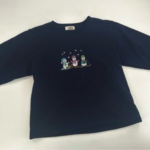 Vintage Navy Embroidered Snowman Sweater